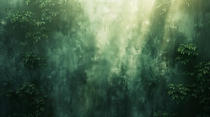 Obraz premium The photo shows a lush green forest with sunlight shining through the trees.