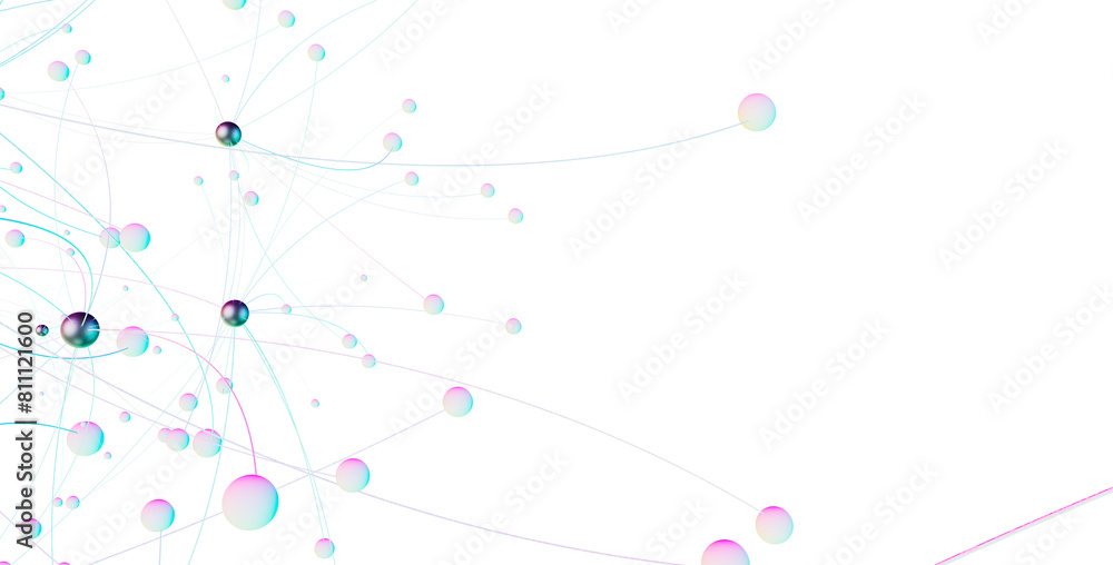 Poster multi color connected lines and dots network 3d illustration
