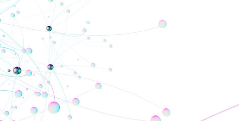 Multi color connected lines and dots network 3d illustration