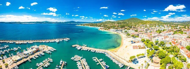 Sainte Maxime beach and coastline aerial panoramic view