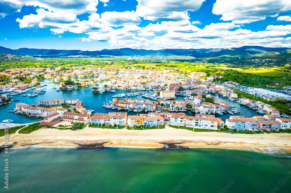 Wall mural Scenic Port Grimaud yachting village marina aerial view