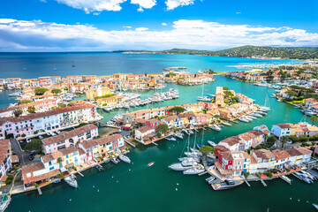 Scenic Port Grimaud yachting village marina aerial view