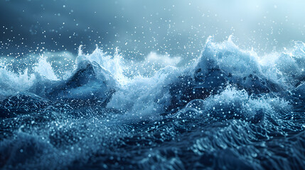 Fototapeta premium Digital art representation of tumultuous deep blue sea waves under a night sky with a dusting of stars