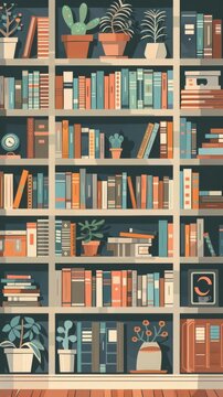 recommend clip art: Geometric bookshelf arrangement flat design top view creative storage theme cartoon drawing Monochromatic Color Scheme