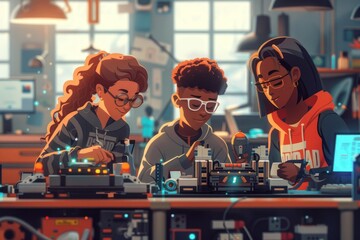Three people are working on a project together