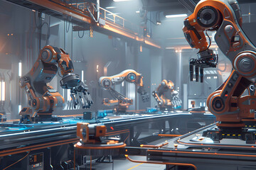 Futuristic Robotics Manufacturing Factory - Innovative High-Tech Industrial Production
