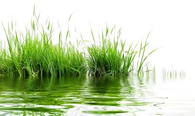 Grass in water with white background. - obrazy, fototapety, plakaty
