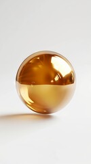 A gold sphere on a white surface. - obrazy, fototapety, plakaty