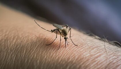 Close-up shot of a mosquito sitting on human skin
 - obrazy, fototapety, plakaty