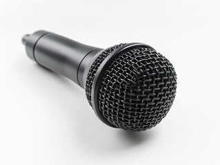 A black microphone on a white background. - obrazy, fototapety, plakaty