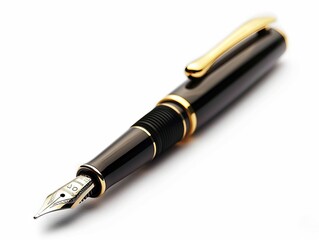 A black fountain pen with gold trim. - obrazy, fototapety, plakaty