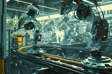 Futuristic Robotics Manufacturing Factory - Innovative High-Tech Industrial Production