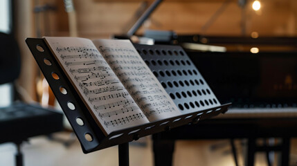 Music Stand with Sheet Music in Home Studio