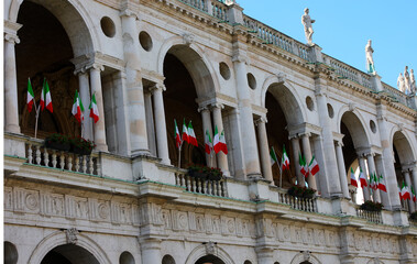 Many italian flags in the Basilica Palladiana