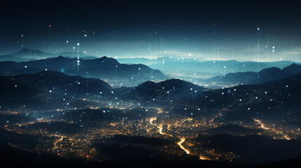 Business, city, mountain, data, data flow, particles, data and particles together, simplicity