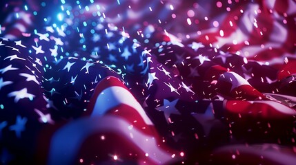 3d rendering of american flag waving in the wind with bokeh effect