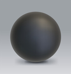 Black realistic mate sphere with shadow. Vector dark steel ball illustration