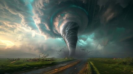 A tornado is blowing through a field