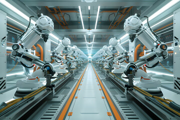 Futuristic Robotics Manufacturing Factory - Innovative High-Tech Industrial Production