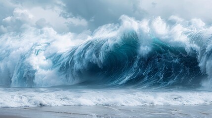 A large wave crashing on the shore