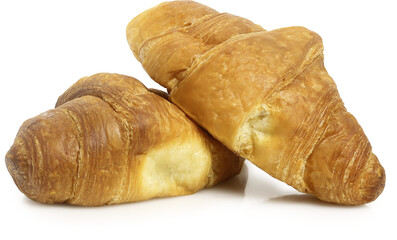 two baked croissants isolated on white