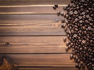 Beautiful photography shot of Coffee beans on wooden background with copy space