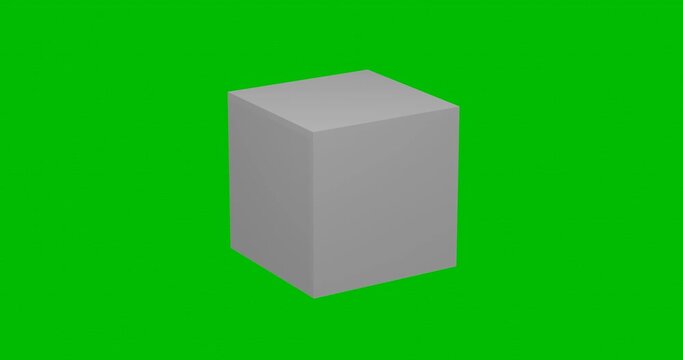 Animation of rotation of a white cube with shadow. Simple and complex rotation. Seamless looped 4k animation on green chroma key background