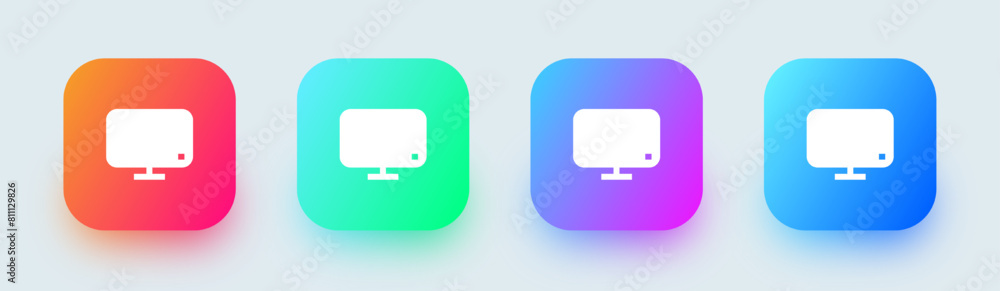 Poster desktop monitor solid icon in square gradient colors. computer signs vector illustration.