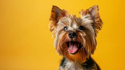 yorkshire dog on yellow background