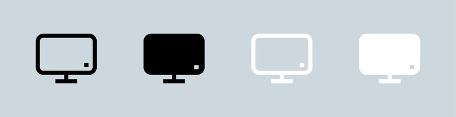 Desktop monitor icon set in black and white. Computer signs vector illustration.