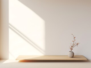 Empty white shelf with plant on the wall