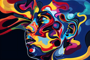 A colorful abstract face depicting schizophrenia.
