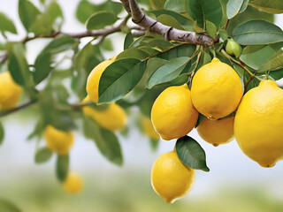 Fresh lemon on tree with blur background