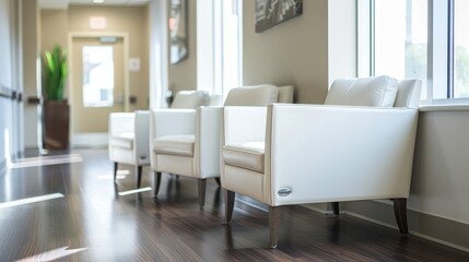 Intimate view of empty chairs with contemporary design in a medical waiting area, well-lit studio setup, isolated for clarity