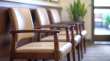 Intimate view of empty chairs with contemporary design in a medical waiting area, well-lit studio setup, isolated for clarity