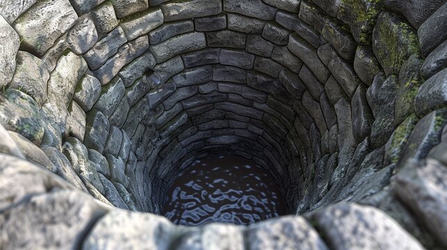 A stone well with water in it