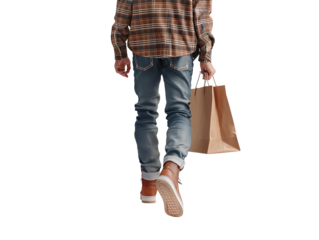 A man take a brown bag on white isolate background