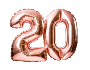 Number twenty balloon made of rose gold color