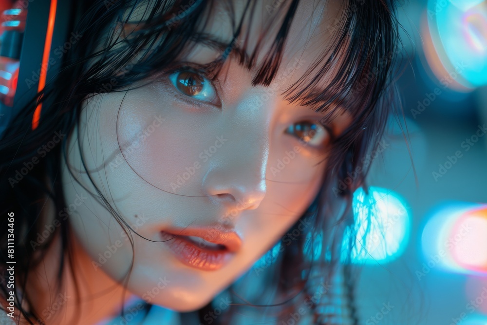 Poster image showcases colorful bokeh effects in the background with a partial visual of a person's hair at