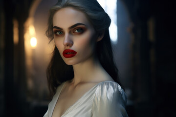 Fototapeta premium portrait of a girl in gothic vintage style, close-up