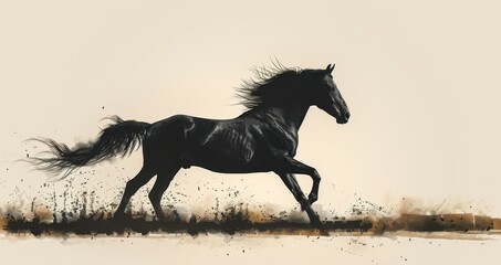 Running or walking horse or mustang silhouette on white. Modern isolated. Hooves. Design for print, hippodrome, horse racing, farms, stud farms, zoos, equestrian clubs, zoos.