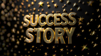 Golden success story word in 3d golden illustration, AI generation