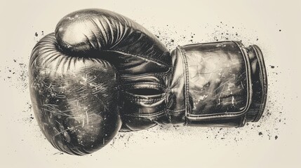 Black and white outline illustration of a boxing glove. Icon, logo, pictogram, print. Minimalist design. Sports equipment, powerful punch. Isolated on white background.