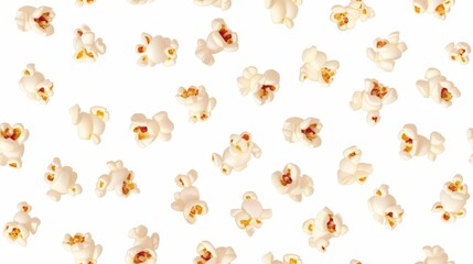 Seamless pattern of Popcorn flying on white background