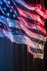 Fiber Optic USA Flag.  Generated Image.  A digital rendering of an abstract painting of the American flag done in a fiber optic style.