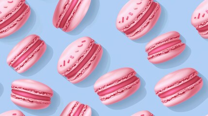 Obraz premium Seamless pattern of pink macarons on blue background