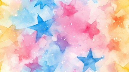 Watercolor colorful stars seamless texture background