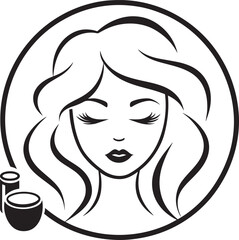 Beautiful woman face with cosmetics. Vector illustration in black and white.