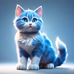 
คุณส่ง
This image displays a striking cat with a unique blue and white color scheme. The cat's fur is beautifully rendered in shades of blue, creating a vibrant and mystical look. Its fluffy texture 