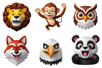 Fototapeta premium Set of 3d animal icons on a transparent background